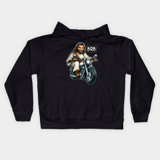 Jesus Is Coming Soon BRB meme Riding Motorcycle Kids Hoodie